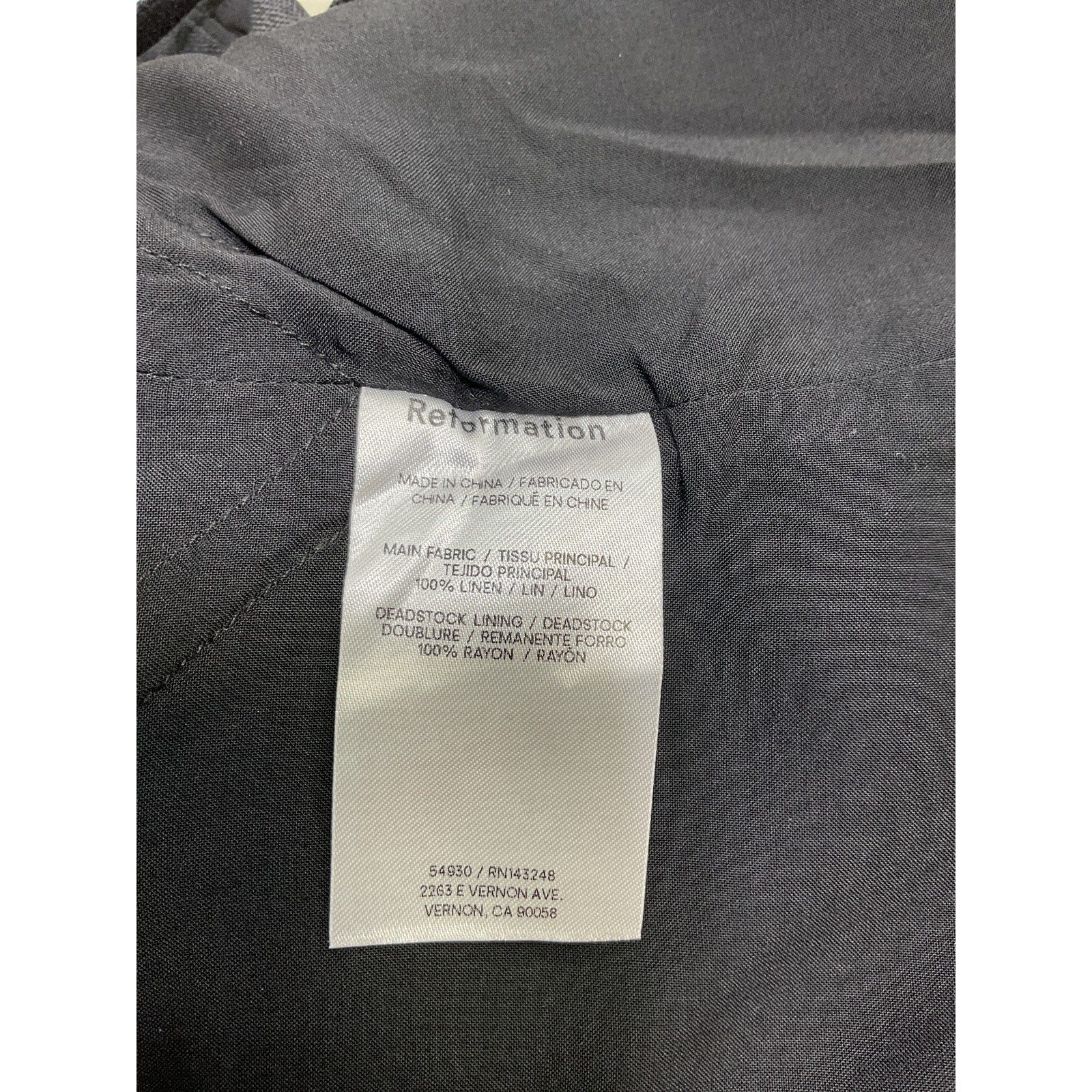 Reformation 'Evette' Black Linen Top Size 0