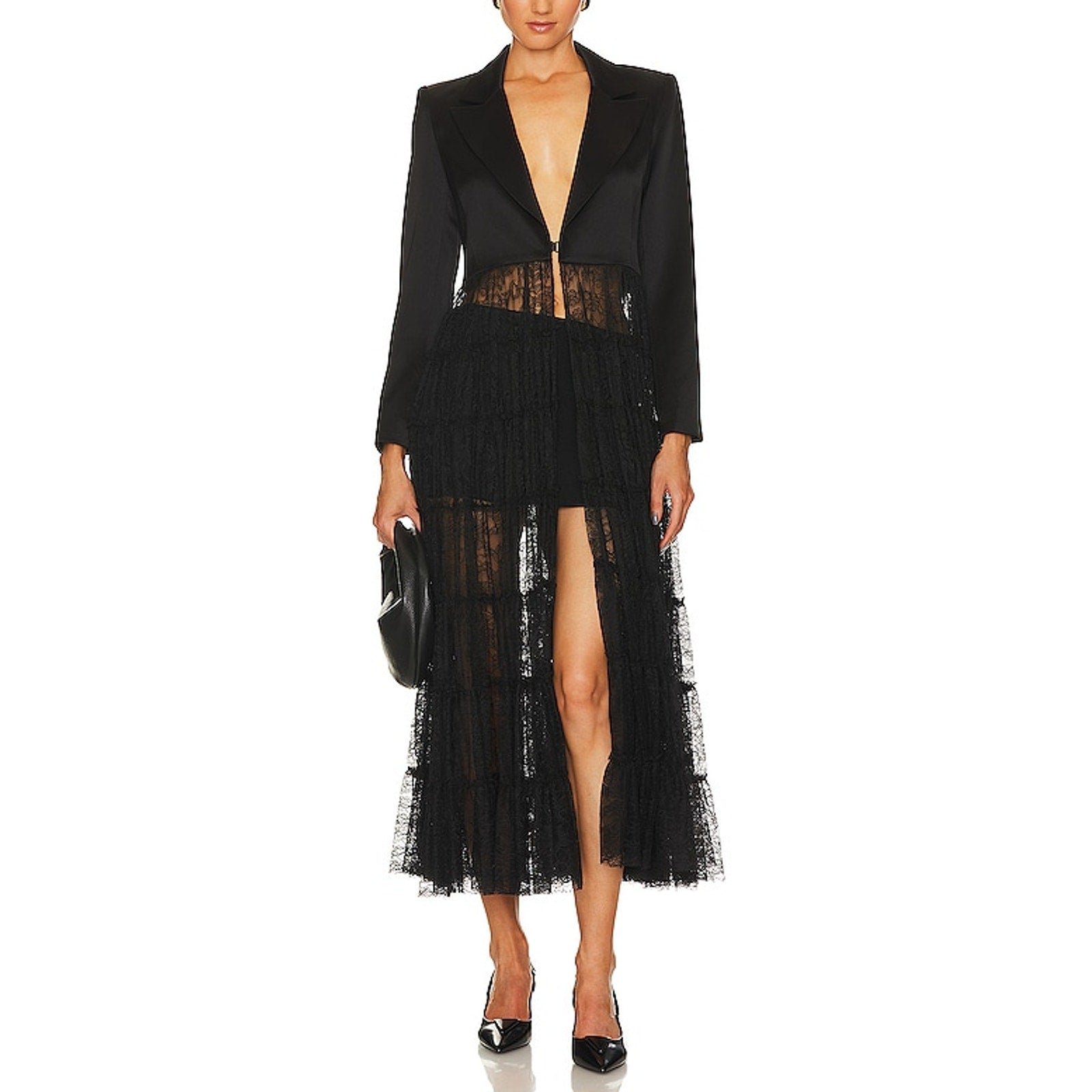 Alice + Olivia 'Everly' Black Lace Maxi Blazer Size XS