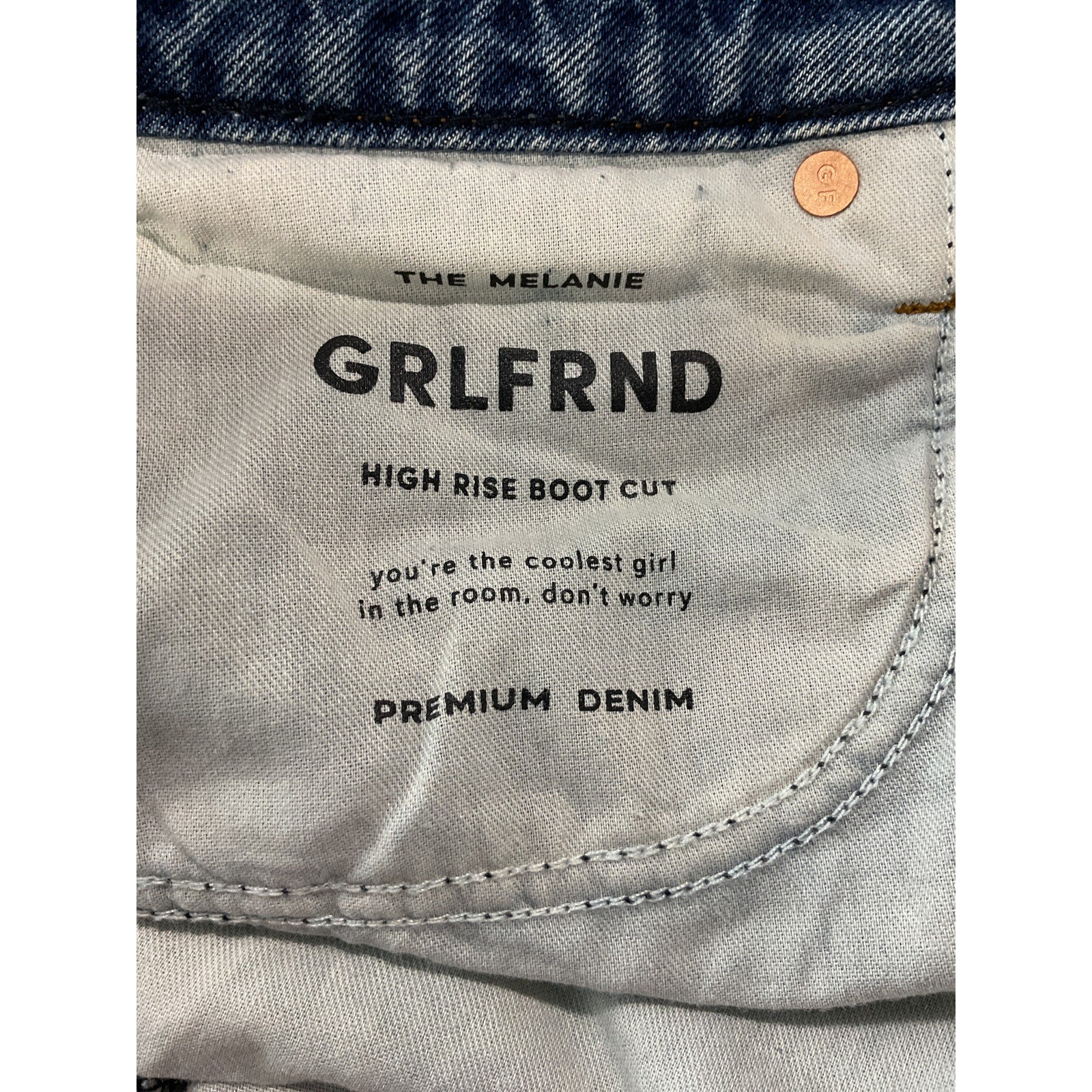 Grlfrnd 'Melanie' Blue Cotton High Rise Boot Cut Size 28
