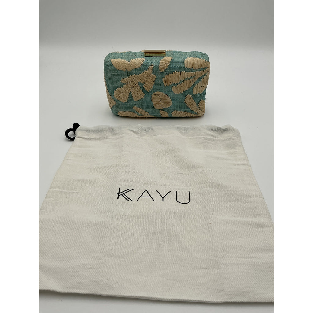 Kayu Frances Blue Woven Straw Clutch Size OS