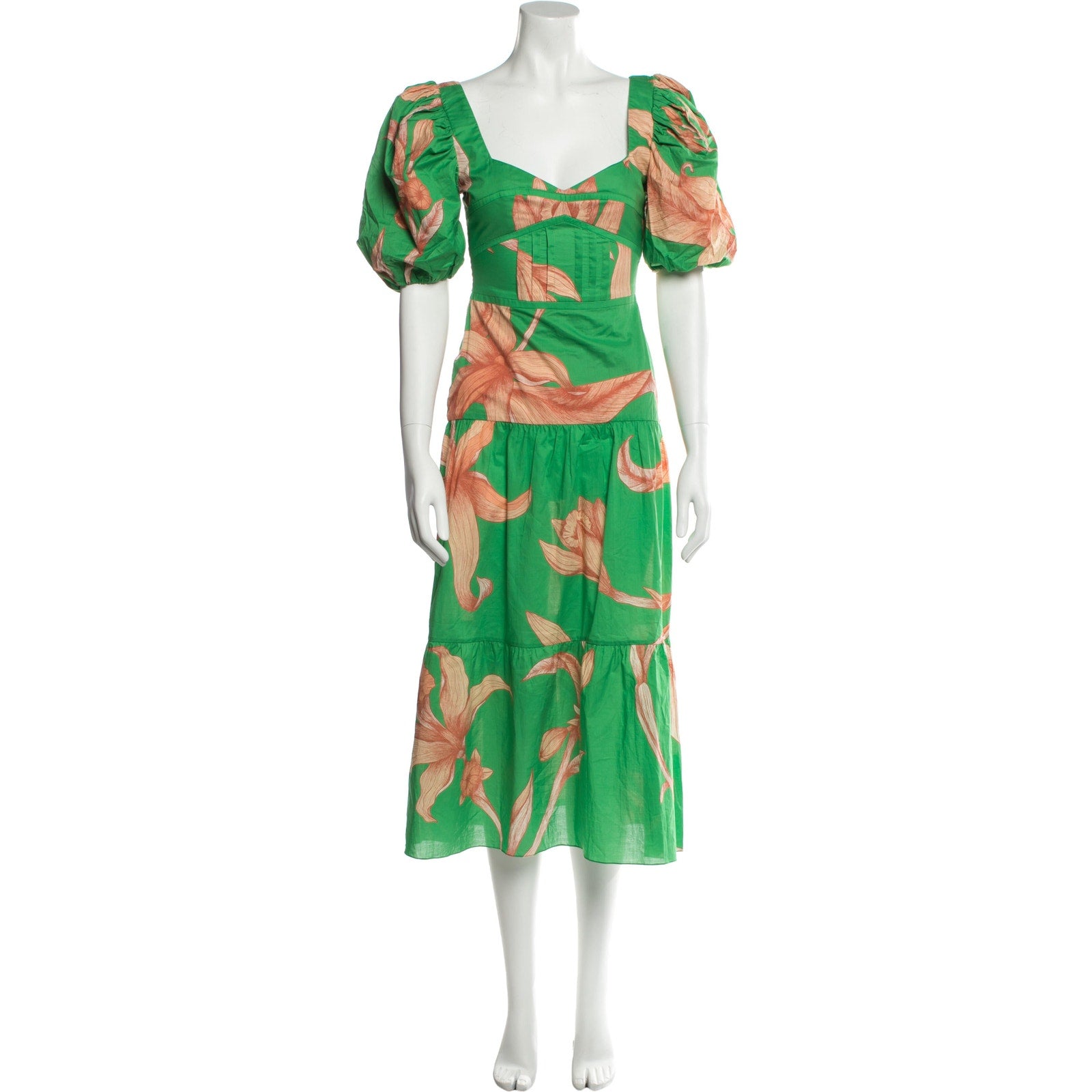 Johanna Ortiz Floral Print Green Midi Length Dress Size 0