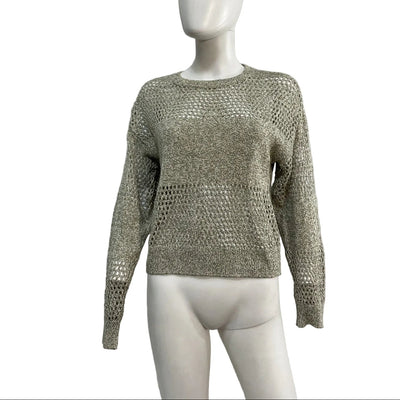 Atm Anthony Thomas Grey Linen Melillo Cotton Blend Open Knit Crew Neck Sweater Size XS
