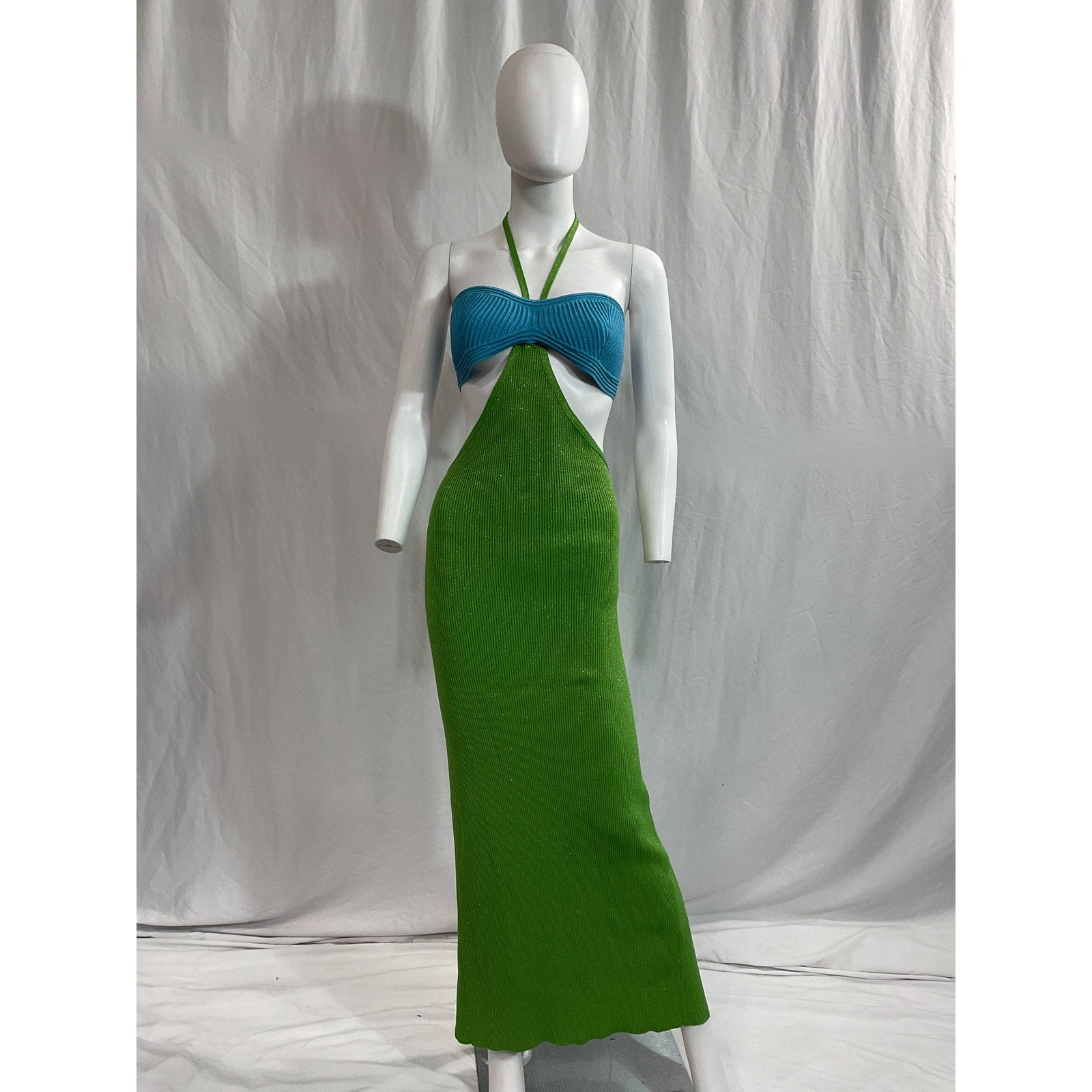 Retrofete 'Eloisa' Green Back Cut Out Halterneck Dress Size XL