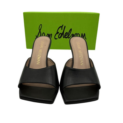 Stuart Weitzman Sleek Black Tia 75 Mules Size 8.5