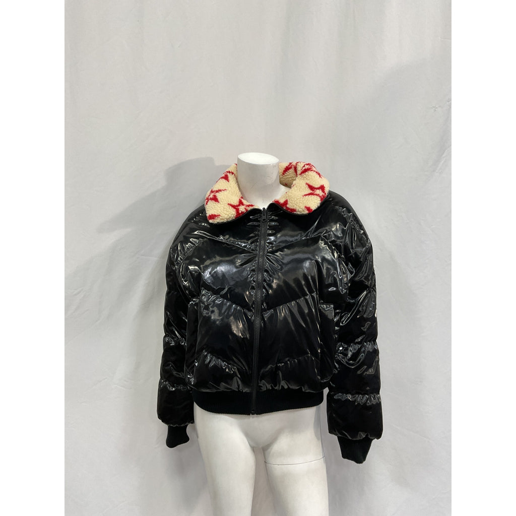 Perfect Moment 'Reversible' Black Polyester Metallic Faux Shearling Jacket Size XS