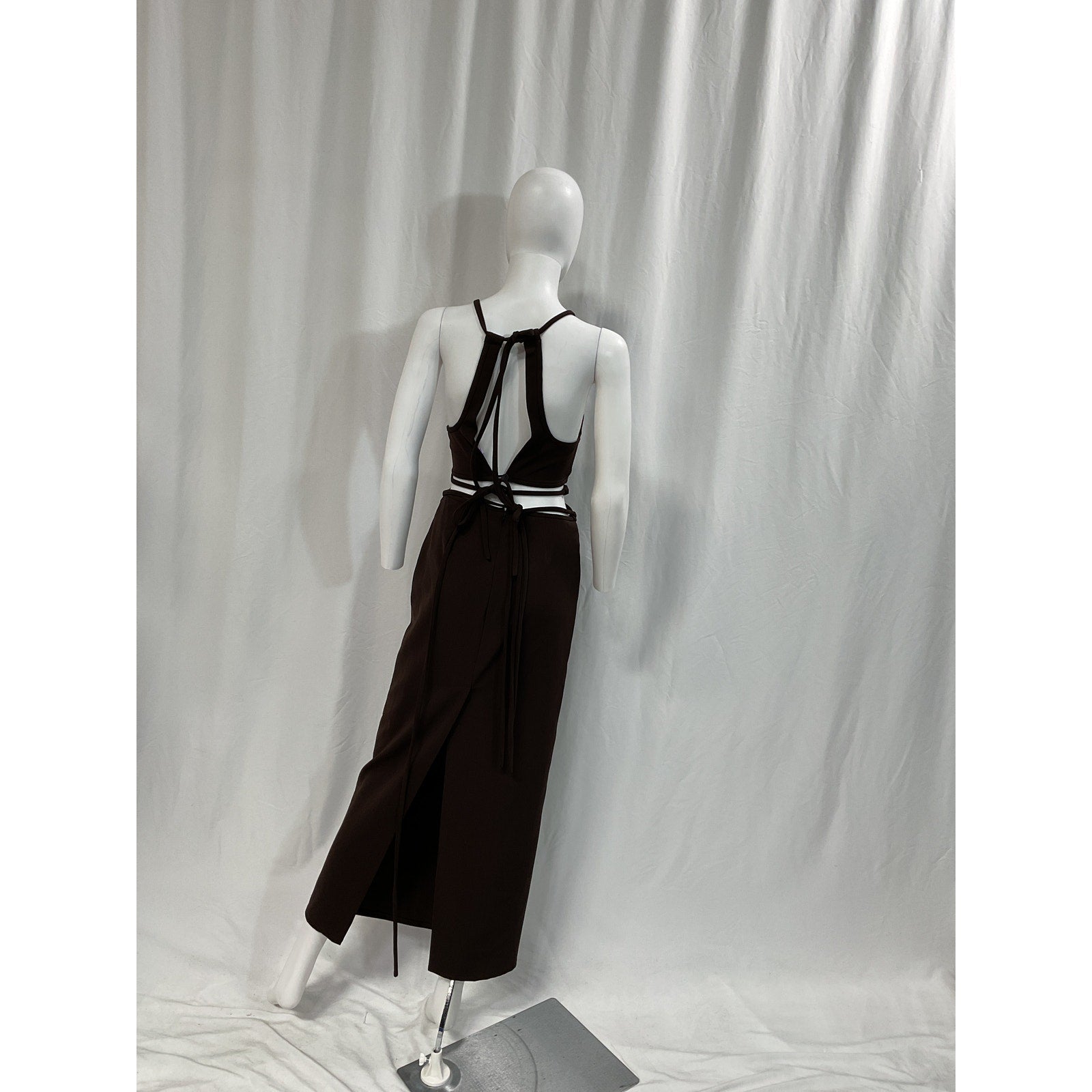 Christopher Esber 'Wrapped' Brown Back Cut Out Interlock Tie Halter Dress Size 2