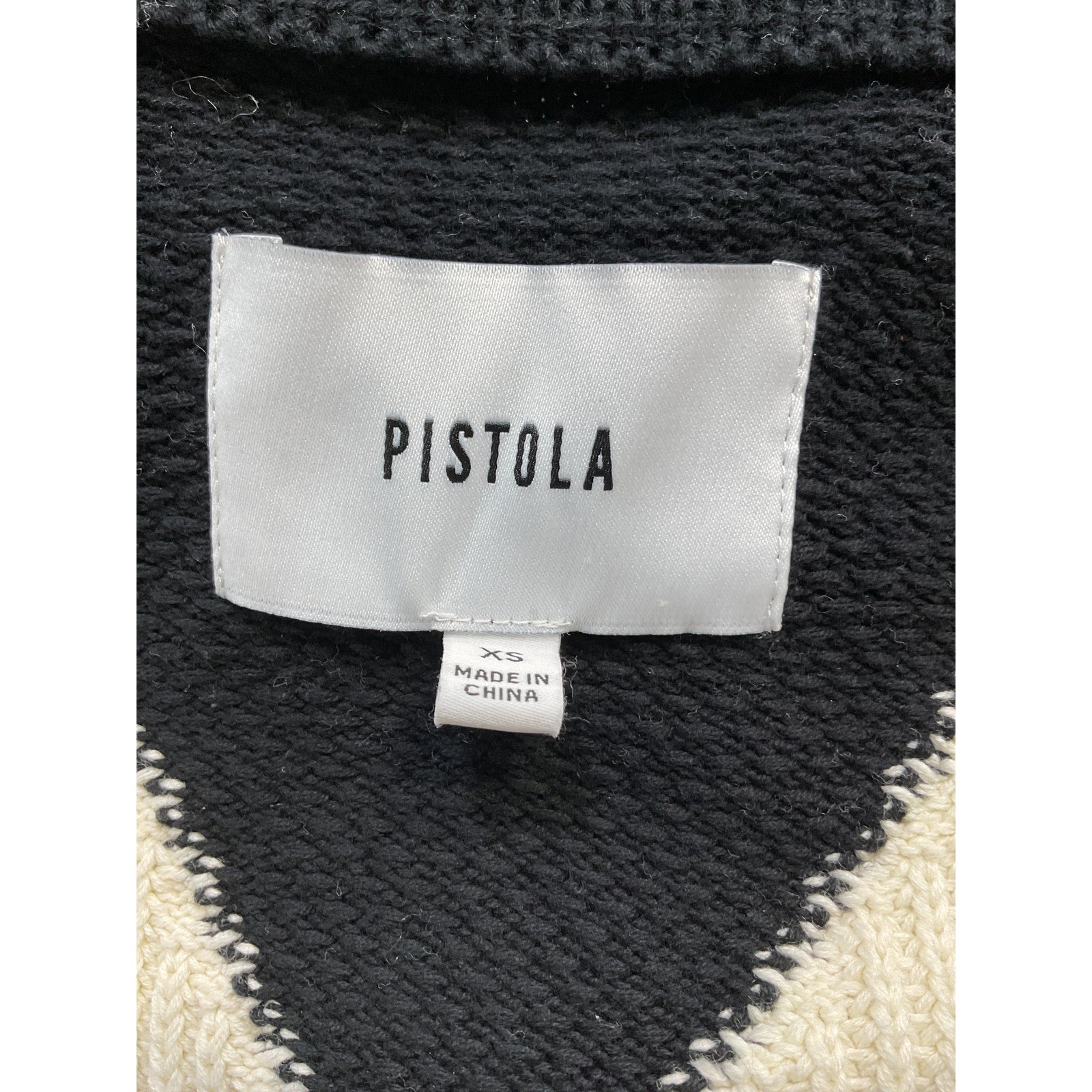 Pistola Denim 'Evelyn' Black V Neck Diamond Pattern Cardigan Size XS
