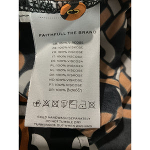 Faithfull The Brand Printed Orange Black White Mirah Shirt Dress Size S NWT