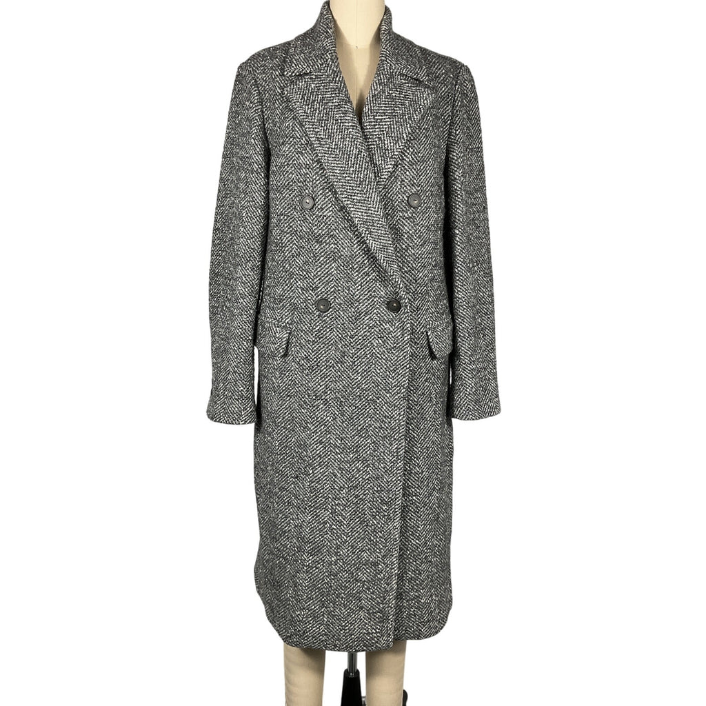 Vince 'Herringbone' Grey Wool Double Breasted Coat Size M