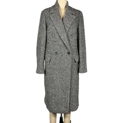 Vince 'Herringbone' Grey Wool Double Breasted Coat Size M