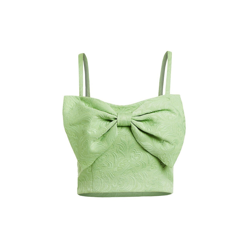 Mestiza New York 'Corazon' Green Bow Jacquard Sleeveless Crop Top Size 4