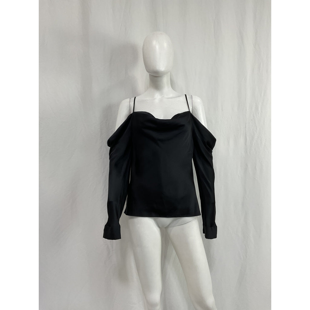 L'Agence 'Zion' Black Silk Cold-Shoulder Blouse Size M