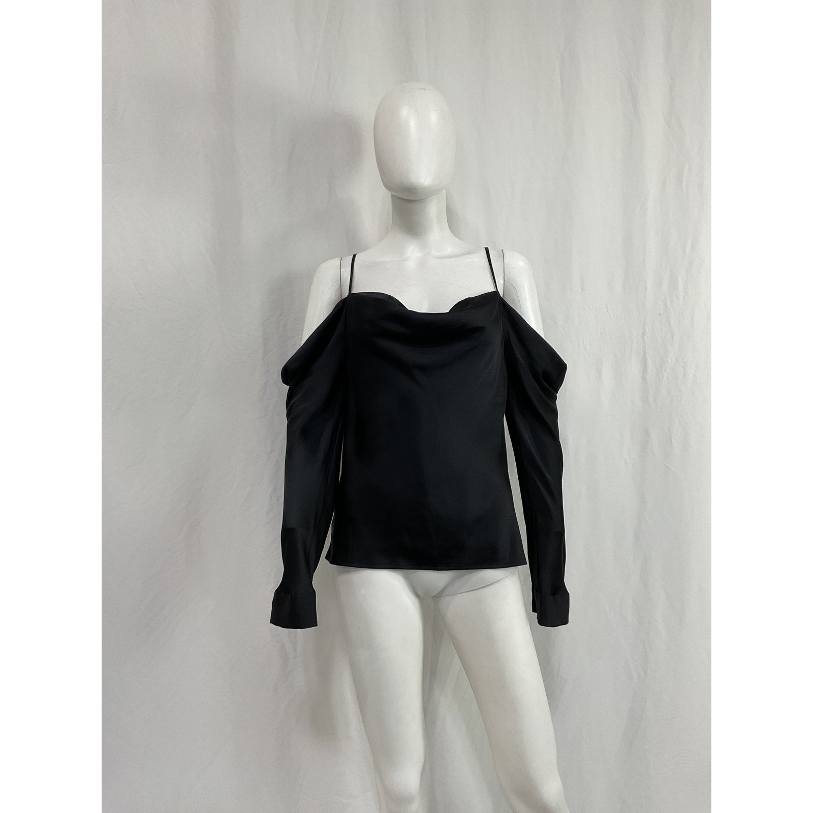 L'Agence 'Zion' Black Silk Cold-Shoulder Blouse Size M
