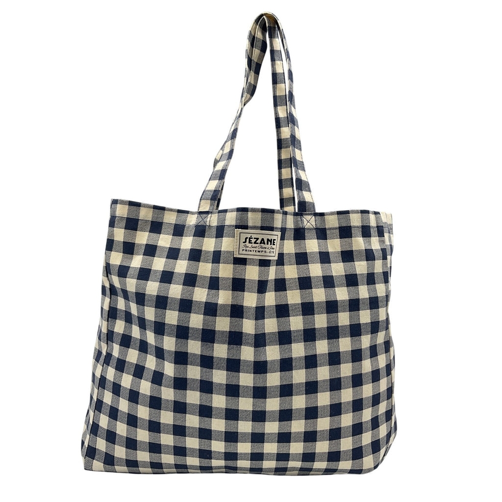 Sézane 'Vichy' Blue Canvas Tote Bag