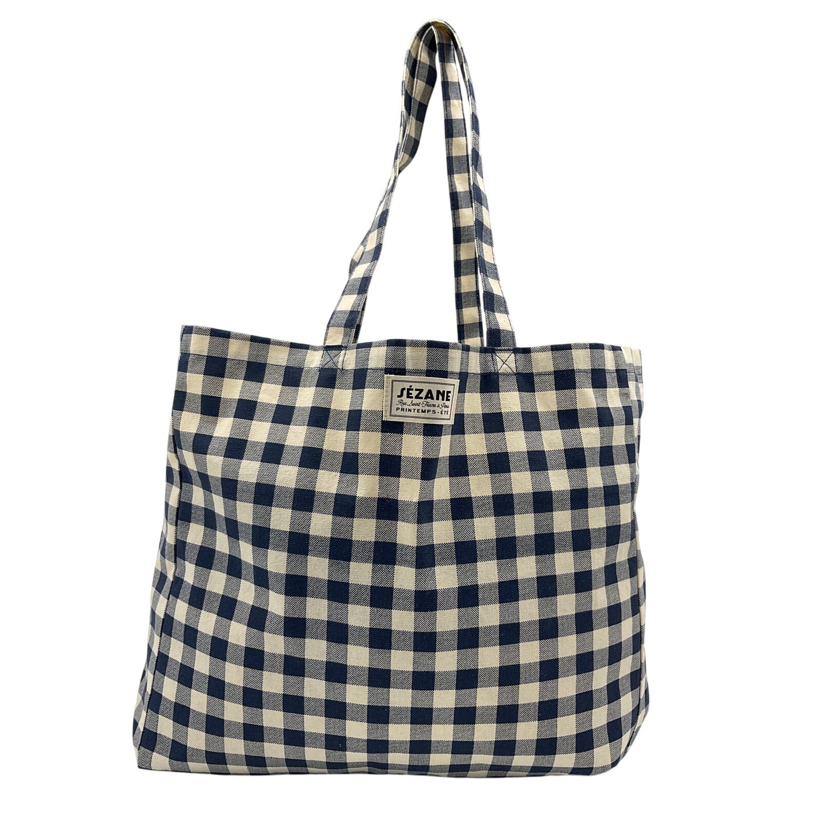 Sézane 'Vichy' Blue Canvas Tote Bag