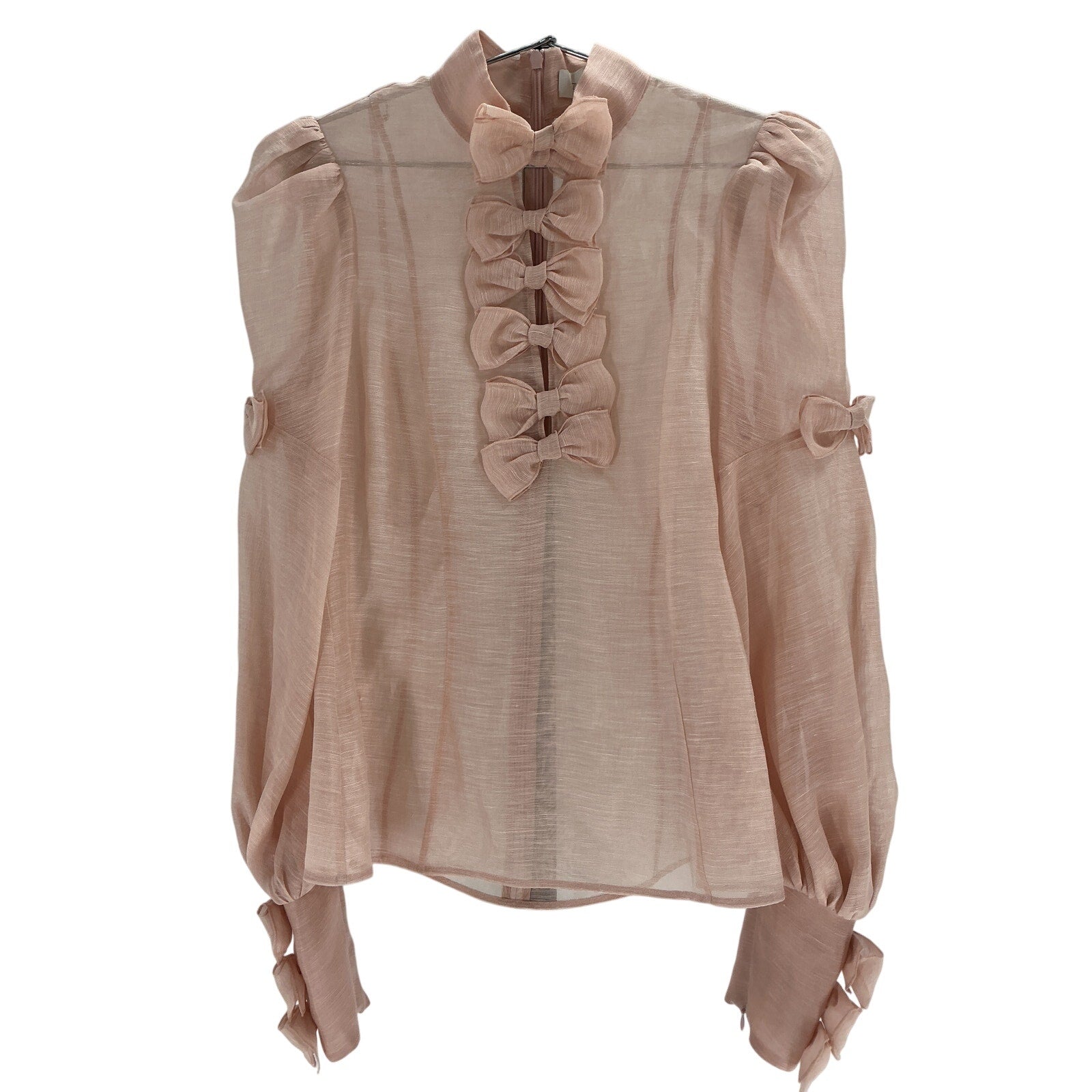 Zimmermann 'Postcard' Pink Linen Bow Blouse Size 1