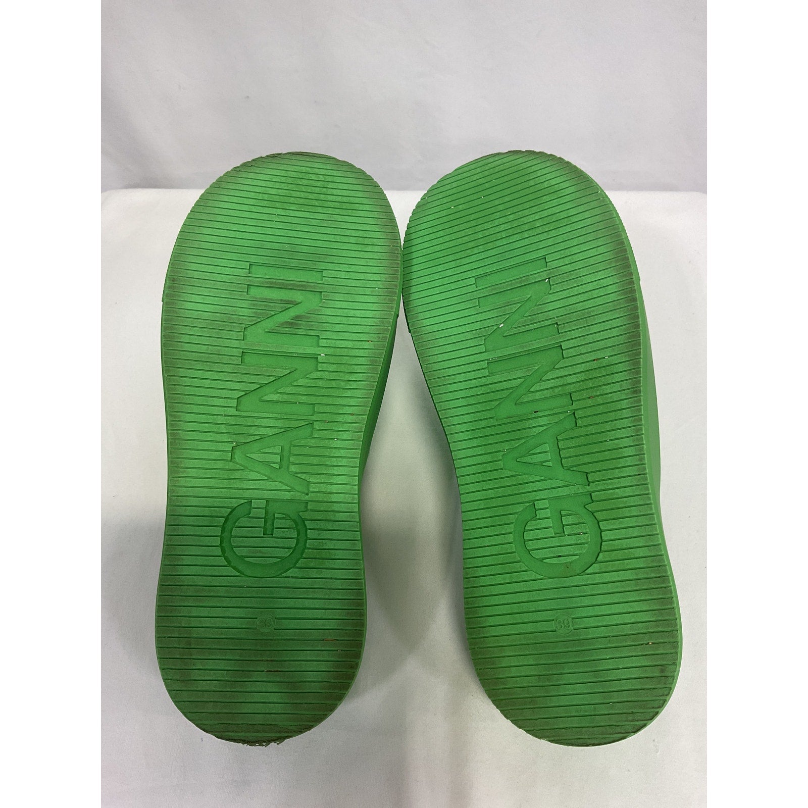 Ganni Logo-Embossed Vegan Green Leather Platform Slides Size 9
