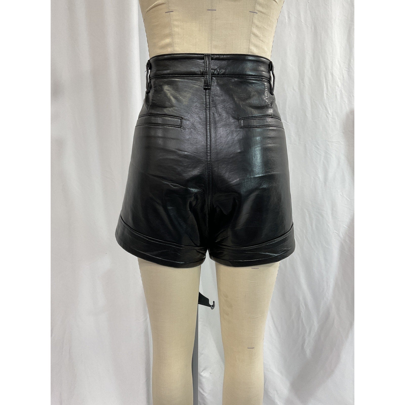 Agolde 'Recycled' Black Leather Angled Hem Short Size 29
