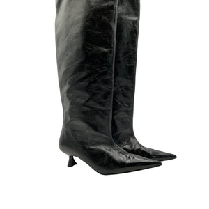 GANNI 'Slouchy' Black Leather Pointed Toe Knee High Boots Size 6