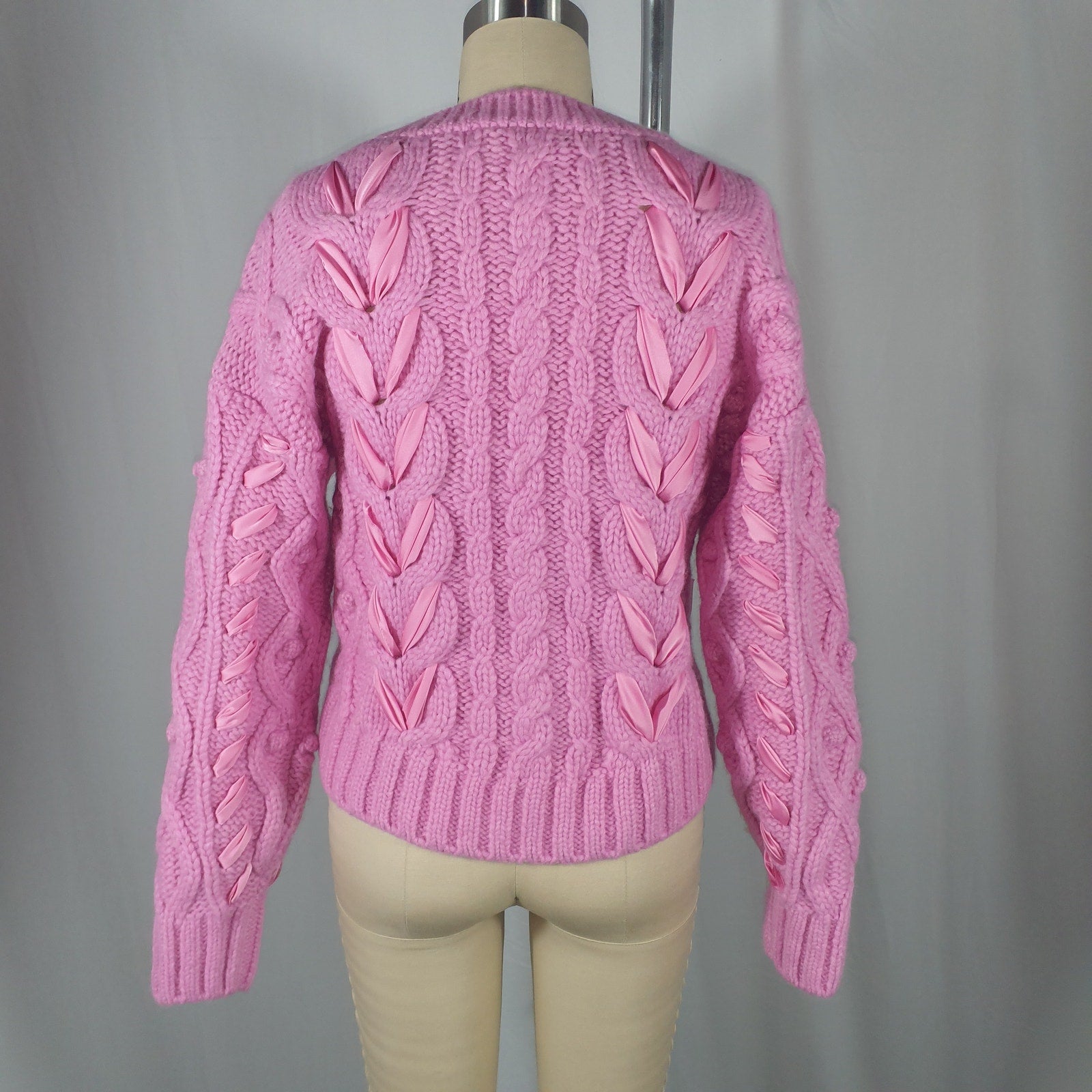 Loveshackfancy 'Parson' Pink Bow Ribbon Detail Pullover Size S