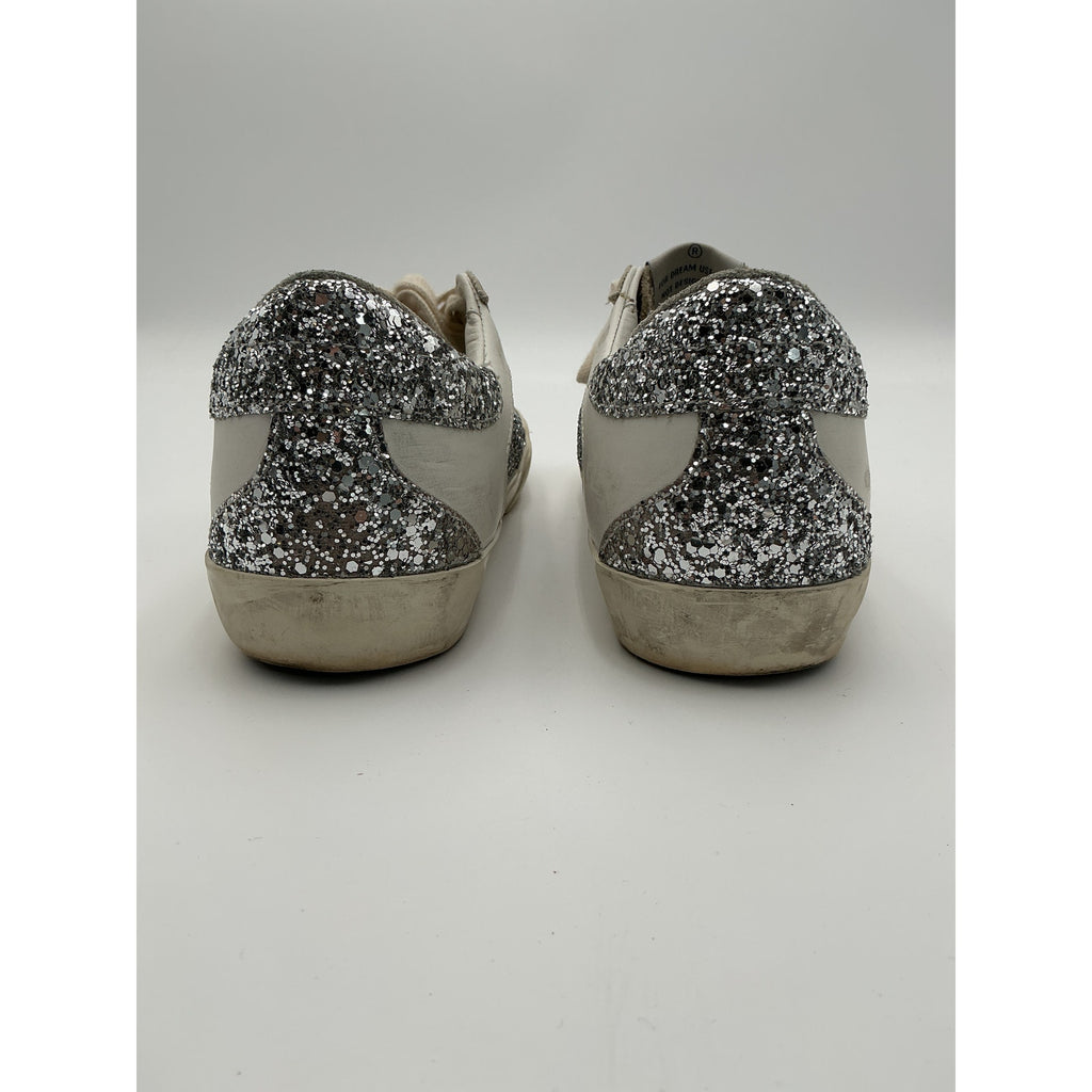 Golden Goose 'Superstar' Beige Leather Glitter Sneaker Shoe Size 8