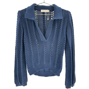 Simkhai Pointelle Blue Berenice Polo Sweater Size S