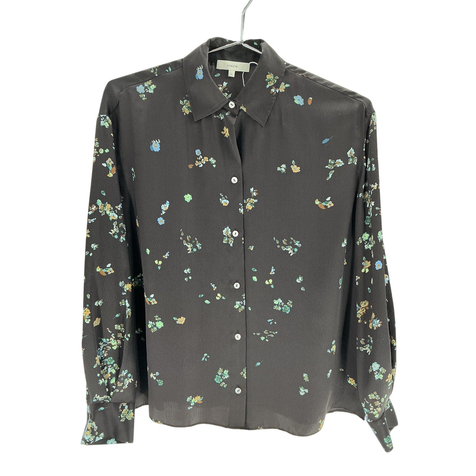 Vince Scattered Floral Black Silk Blouse Size XS - NWT