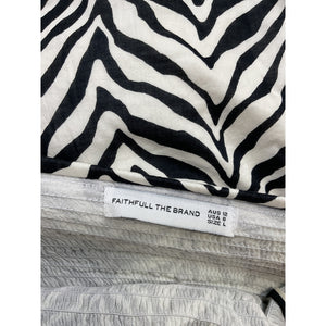 Faithfull The Brand 'Nolie' Black Shirred Zebra-Print Poplin Midi Dress Size 8