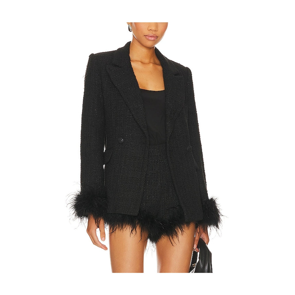 Line & Dot 'Marci' Black Tweed Feather Embellished Cuffs Blazer Size S