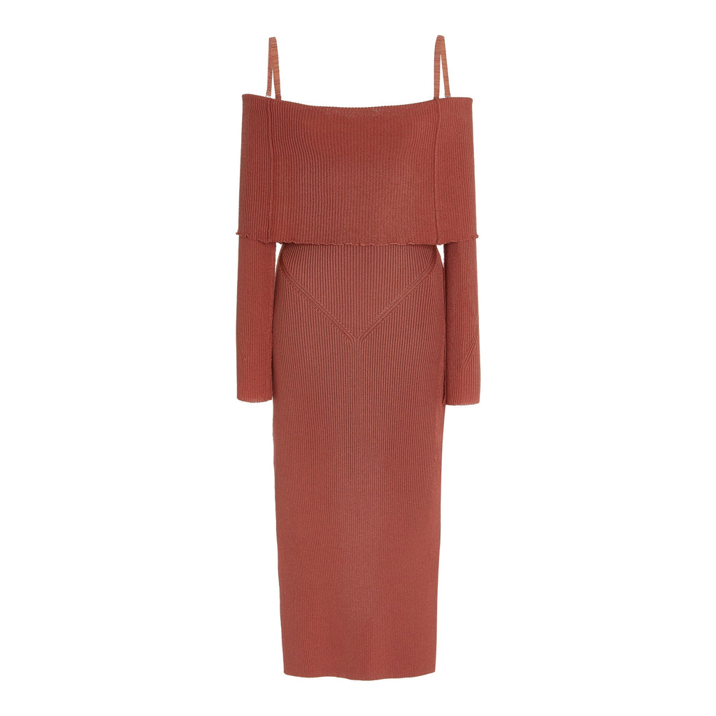 Anna October 'Vika' Brown Viscose Off-The-Shoulder Knit Midi Dress Size M - NWT