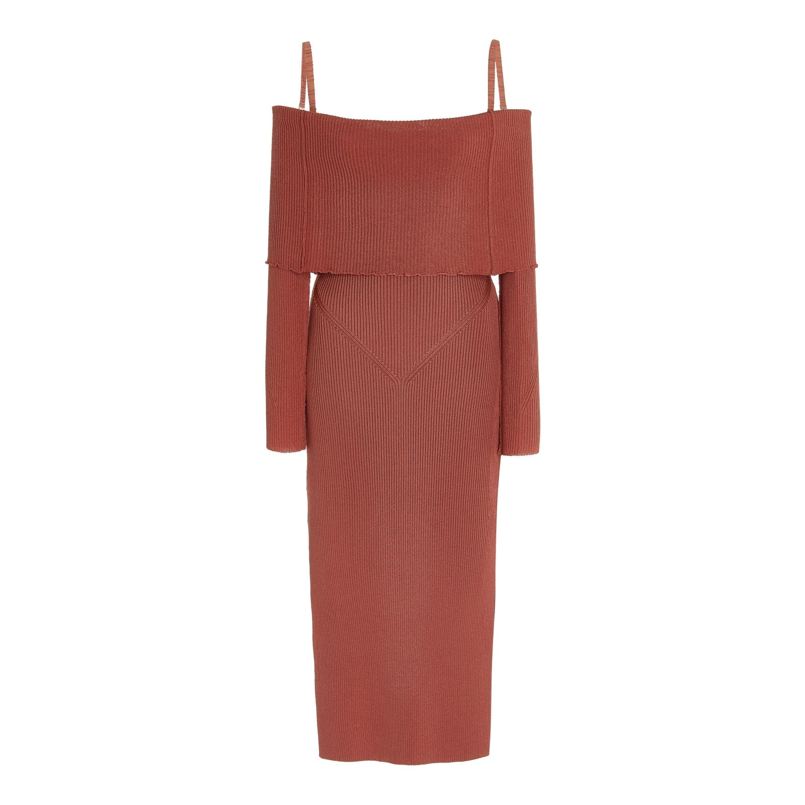 Anna October 'Vika' Brown Viscose Off-The-Shoulder Knit Midi Dress Size M - NWT