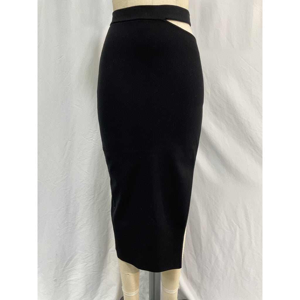 Michael Costello 'Ismane' Black Viscose Knit Midi Skirt Size XXS