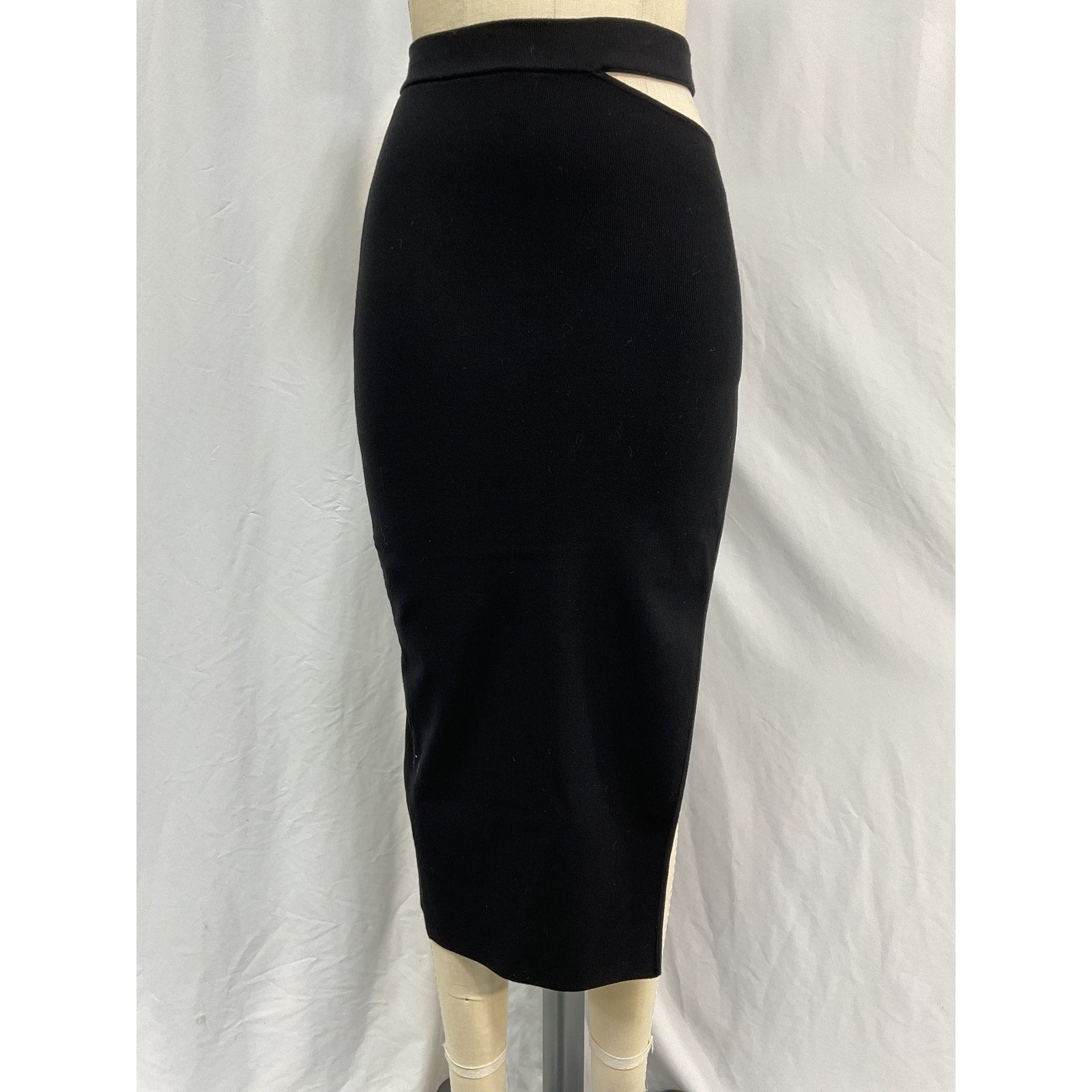Michael Costello 'Ismane' Black Viscose Knit Midi Skirt Size XXS