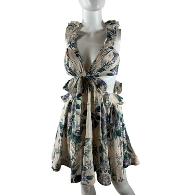 Zimmermann Floral Multicolor Cassia Ruffle Mini Dress Size 1