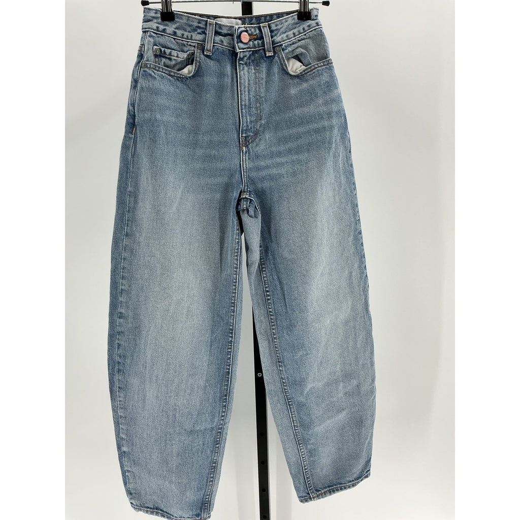 Ganni Blue Light Slub High Waist Pocket Pants Size 32