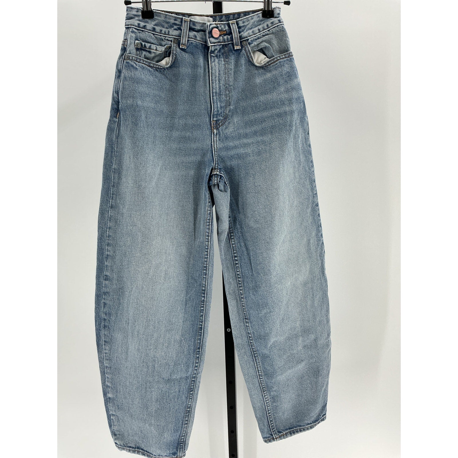 Ganni Blue Light Slub High Waist Pocket Pants Size 32