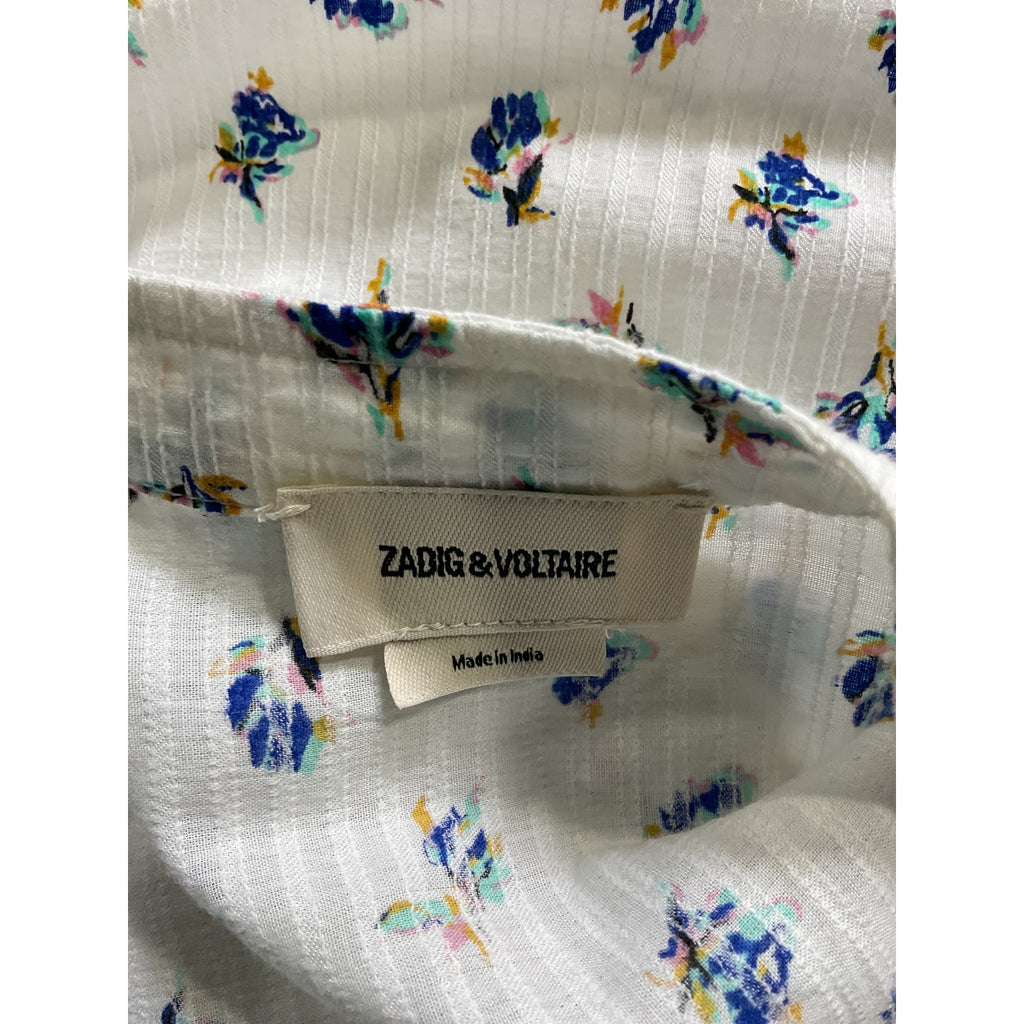 Zadig & Voltaire 'Ranil' White Floral A Line Long Sleeve Mini Dress Size S