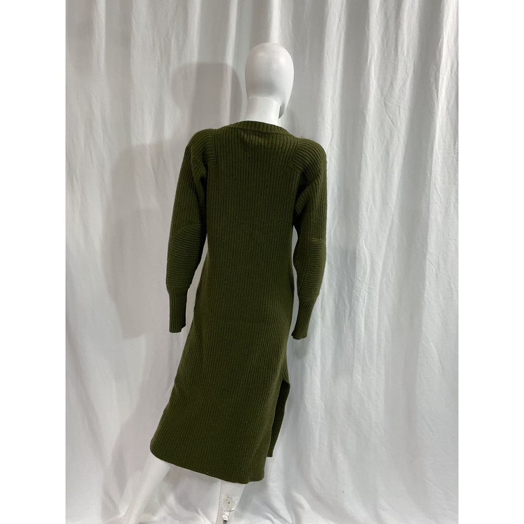 Anine Bing 'Aurora' Green Rib Knit Long Sleeve Midi Dress Size S