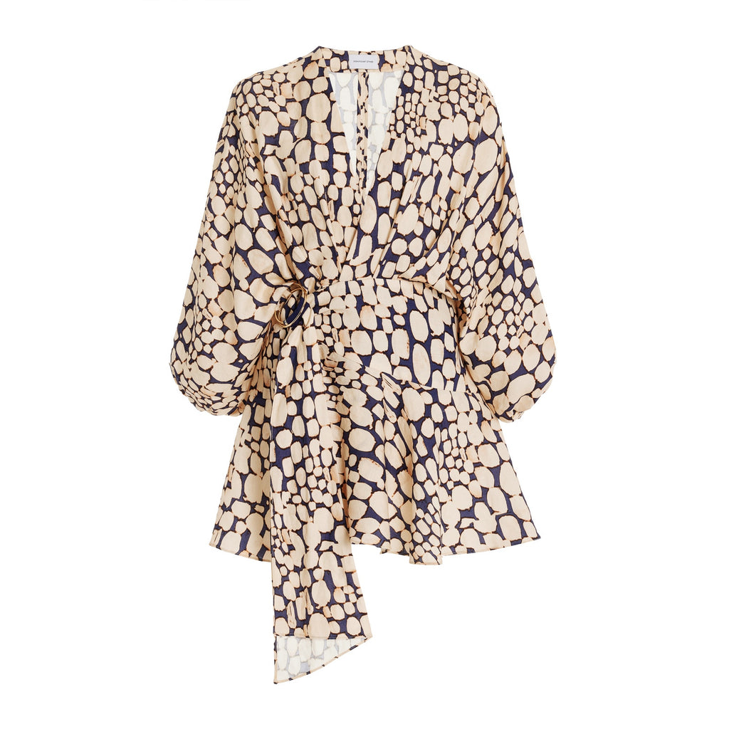Significant Other 'Porto' Beige Linen Printed Mini Wrap Dress Size 4