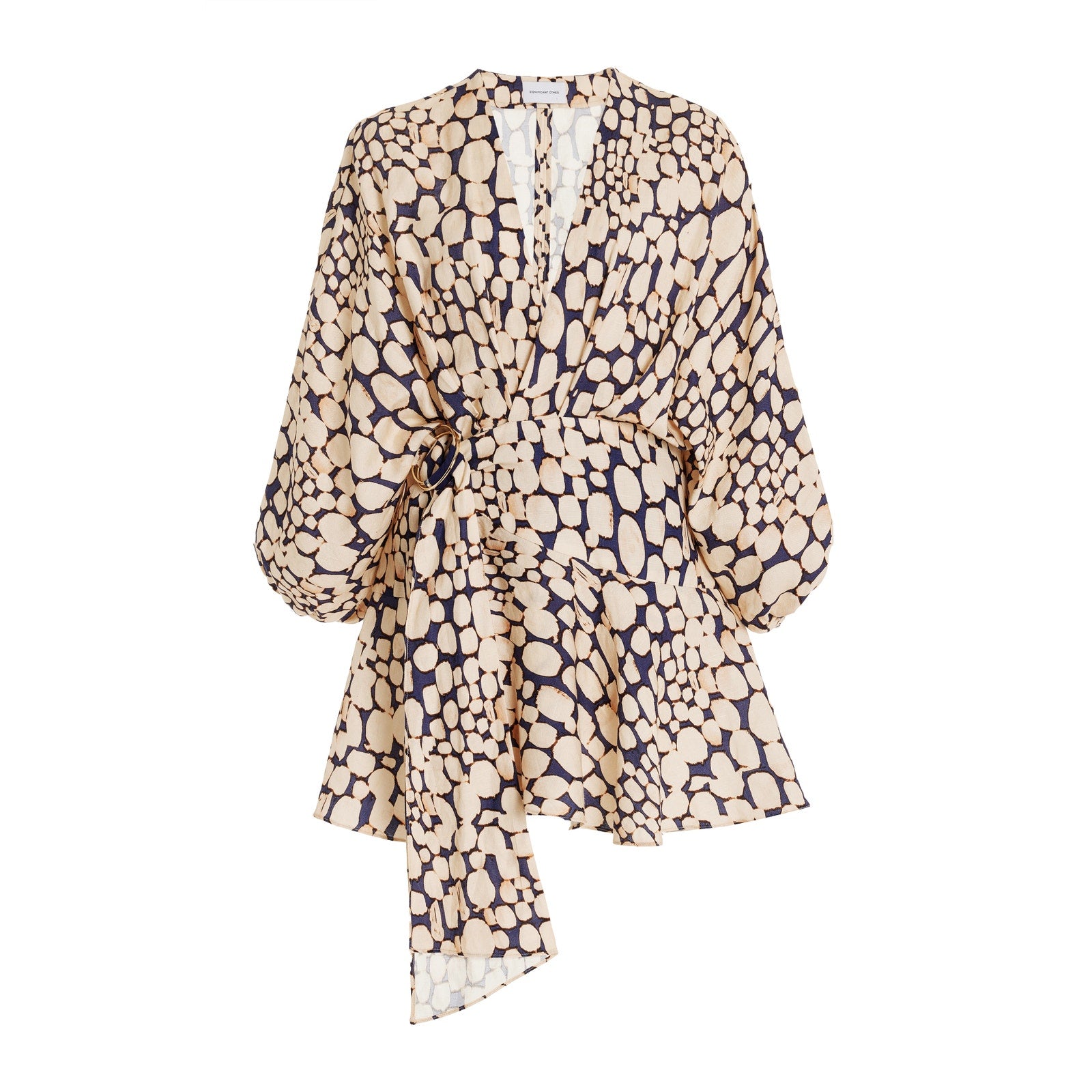 Significant Other 'Porto' Beige Linen Printed Mini Wrap Dress Size 4