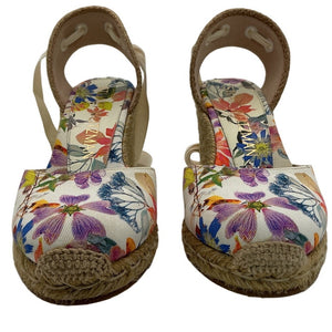 Stuart Weitzman Floral Multicolor Marguerita Espadrille Wedge Sandals Size 7.5
