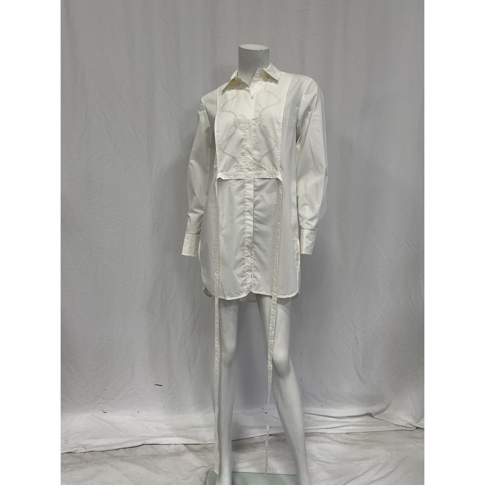 Rebecca Taylor Long Sleeve White Cotton Bib Blouse Size 0
