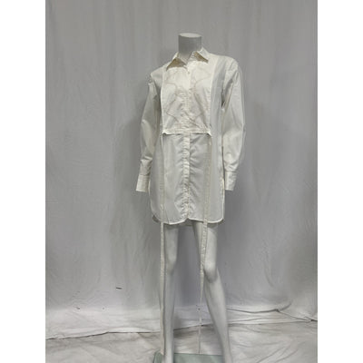 Rebecca Taylor Long Sleeve White Cotton Bib Blouse Size 0