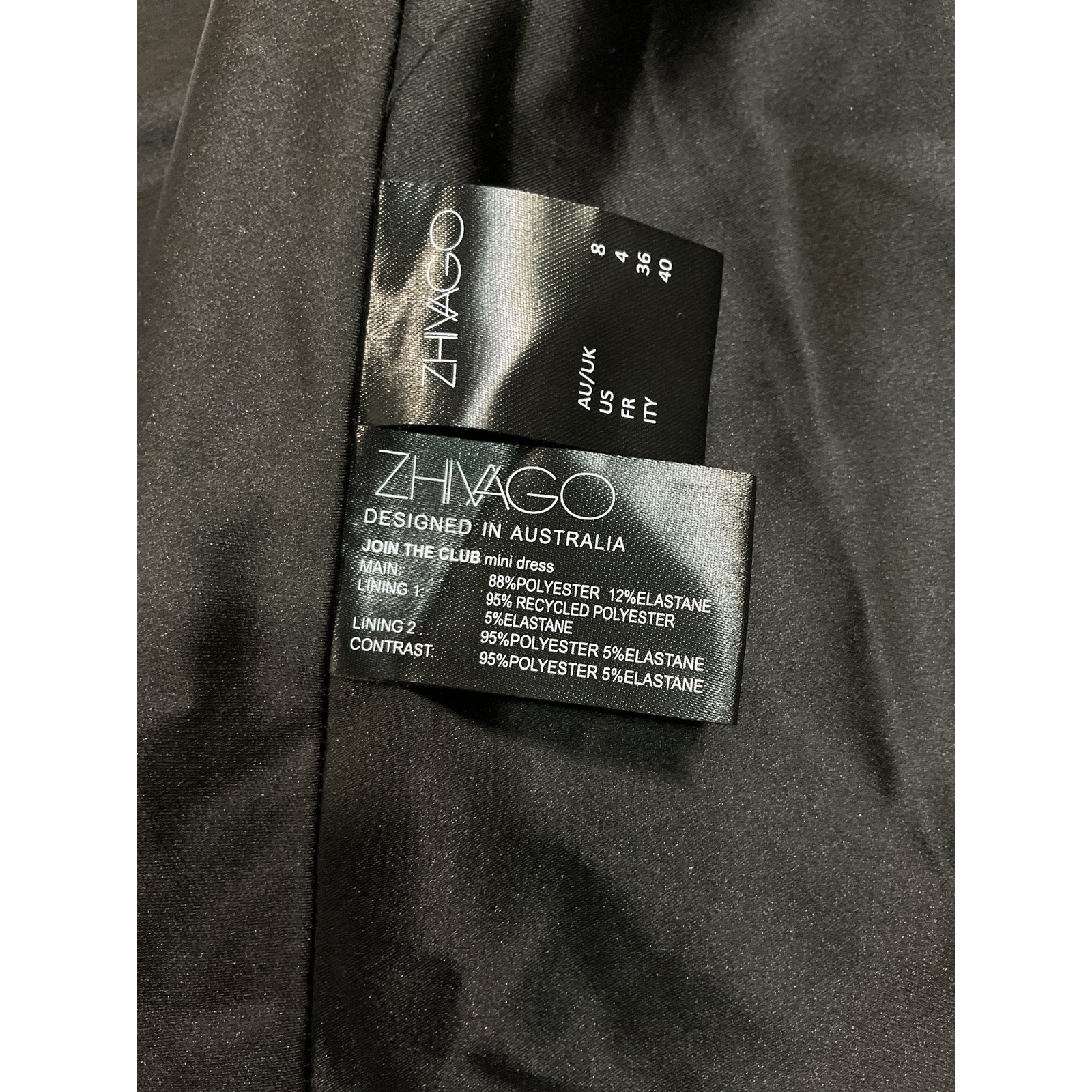 Zhivago Join The Club Black Satin Mini Dress Size 4