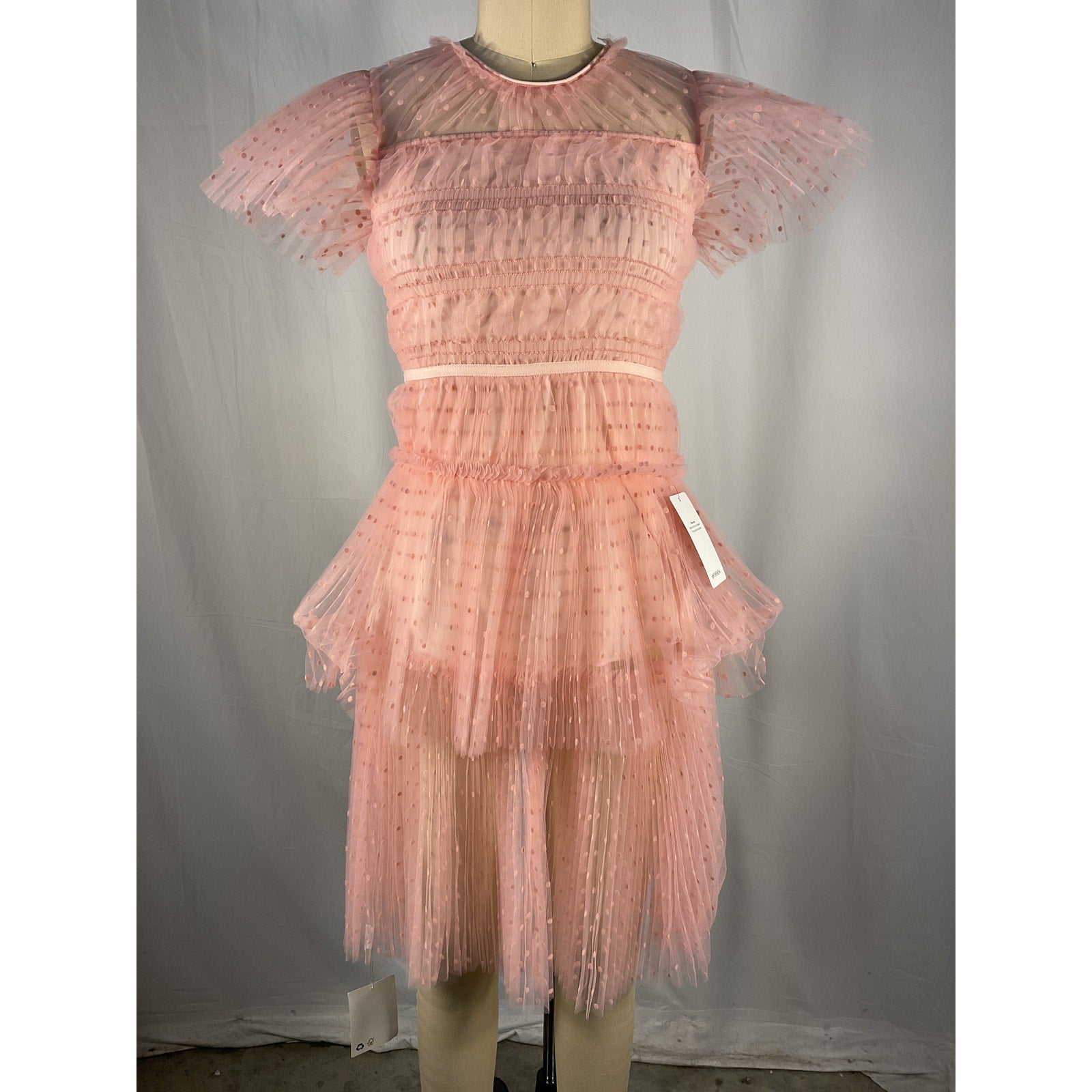 Self-Portrait Kids Point D'Esprit Pink Polyester Tulle Dress Size 8 - NWT