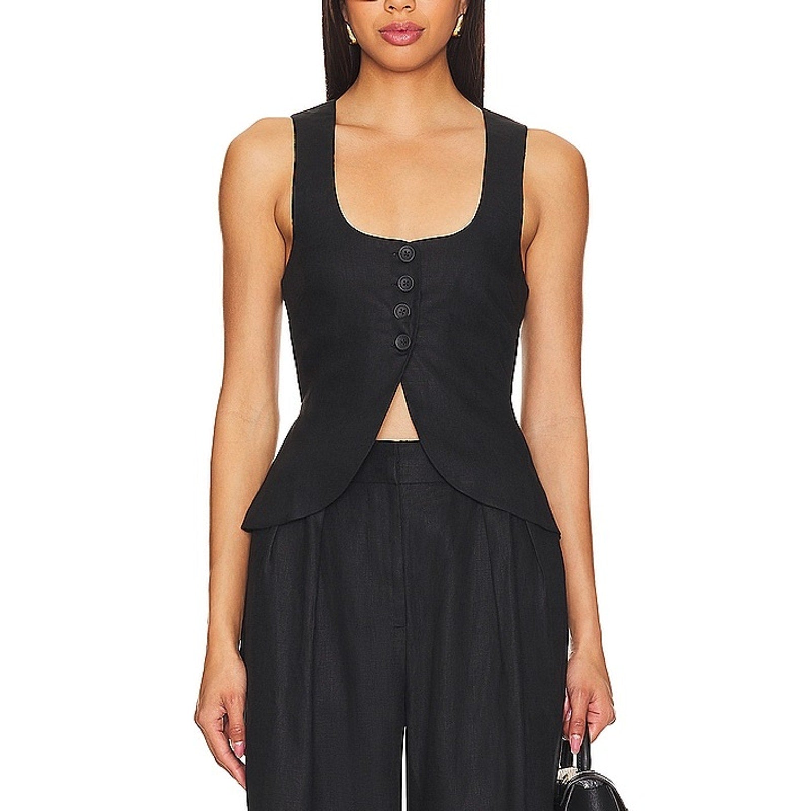 Faithfull The Brand 'Stanze' Black Linen Vest Size 6