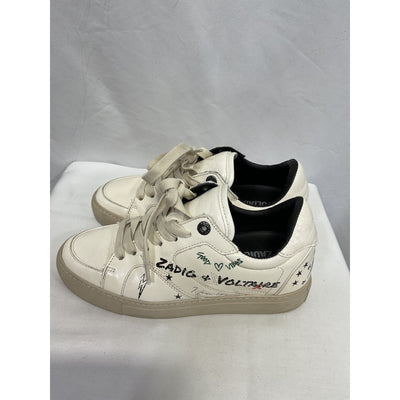 Zadig & Voltaire 'Board Crush Serigraphy' White Lace Up Sneakers Size 7
