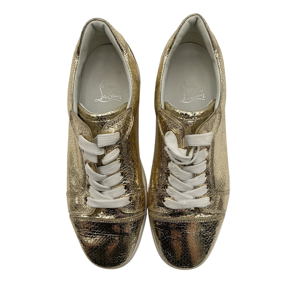 Christian Louboutin 'Vieira' Gold Leather Flat Shoes Size 9