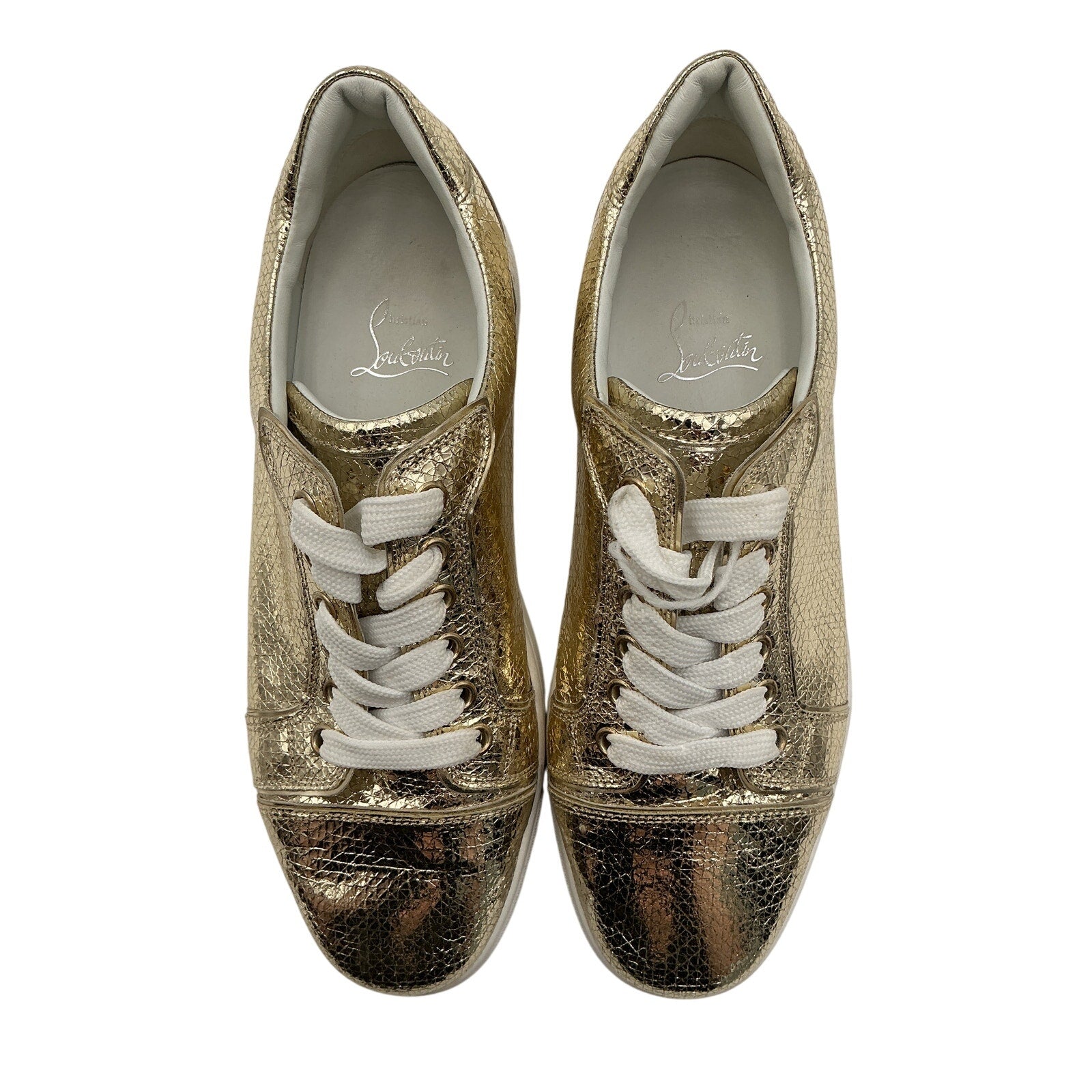Christian Louboutin 'Vieira' Gold Leather Flat Shoes Size 9