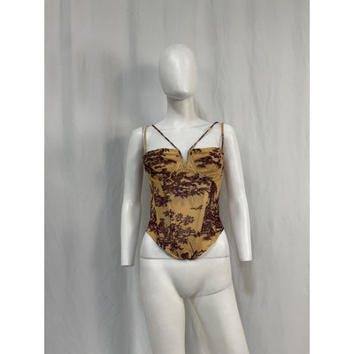 Miaou Printed Yellow Polyester V-Neck Crop Top W/ Tags Size XL - NWT
